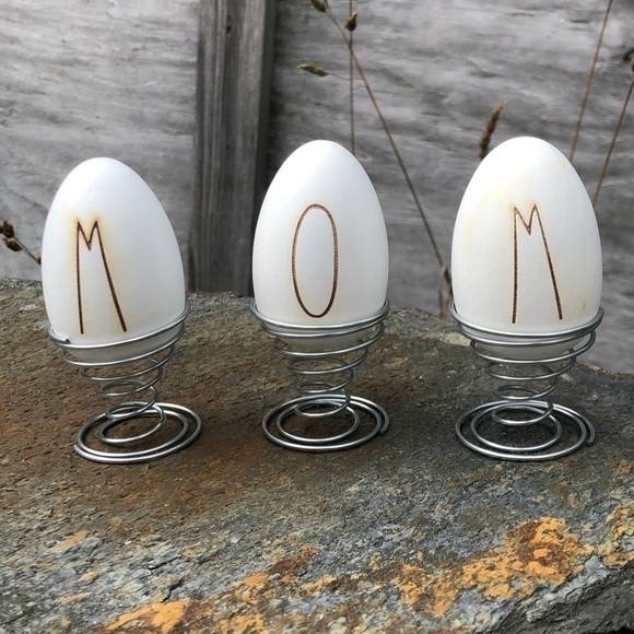 “mom” Farmhouse Wood Egg with Stand Decor Set - Picture 7 of 8